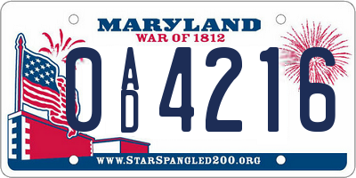 MD license plate 0AD4216