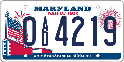 MD license plate 0AD4219