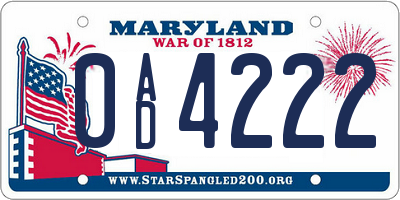 MD license plate 0AD4222