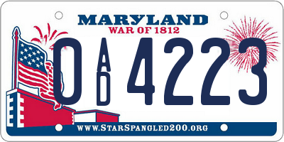 MD license plate 0AD4223