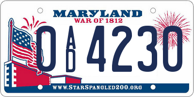 MD license plate 0AD4230