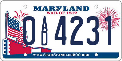MD license plate 0AD4231