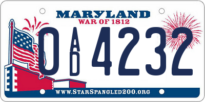 MD license plate 0AD4232