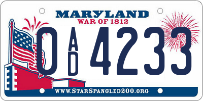 MD license plate 0AD4233