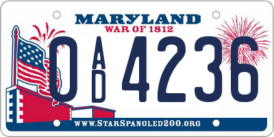 MD license plate 0AD4236