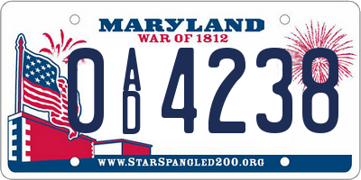 MD license plate 0AD4238