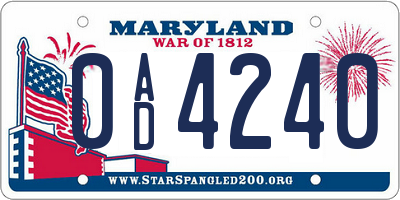 MD license plate 0AD4240