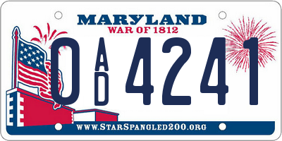 MD license plate 0AD4241