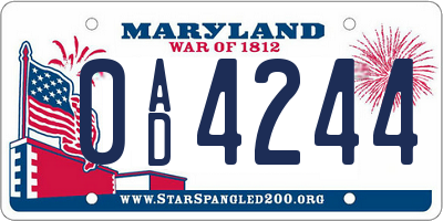 MD license plate 0AD4244