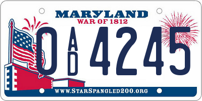 MD license plate 0AD4245