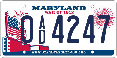 MD license plate 0AD4247