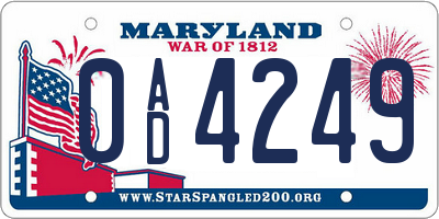 MD license plate 0AD4249