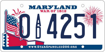 MD license plate 0AD4251