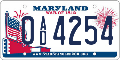 MD license plate 0AD4254
