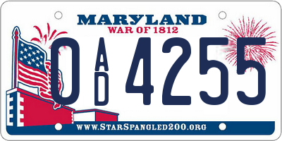 MD license plate 0AD4255
