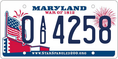 MD license plate 0AD4258