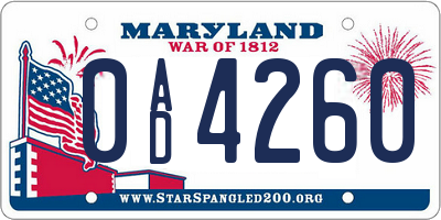 MD license plate 0AD4260