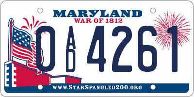 MD license plate 0AD4261