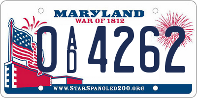MD license plate 0AD4262