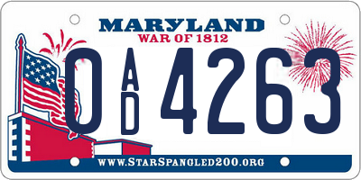 MD license plate 0AD4263