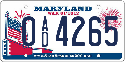MD license plate 0AD4265