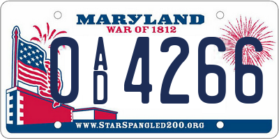 MD license plate 0AD4266