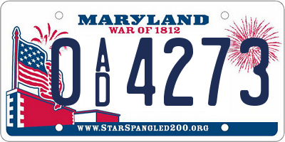 MD license plate 0AD4273