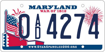 MD license plate 0AD4274