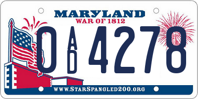 MD license plate 0AD4278