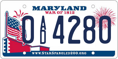 MD license plate 0AD4280