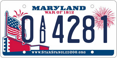 MD license plate 0AD4281