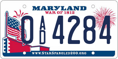 MD license plate 0AD4284