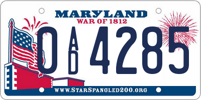 MD license plate 0AD4285