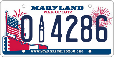 MD license plate 0AD4286