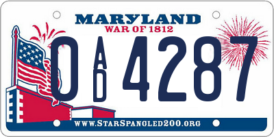 MD license plate 0AD4287