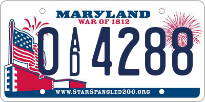 MD license plate 0AD4288
