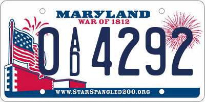 MD license plate 0AD4292