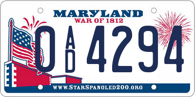 MD license plate 0AD4294