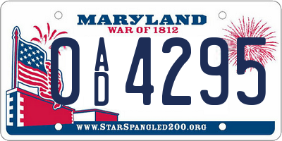 MD license plate 0AD4295