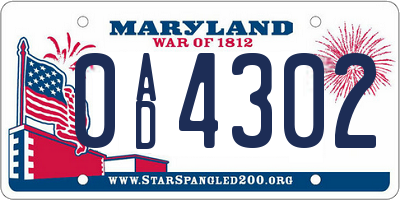 MD license plate 0AD4302