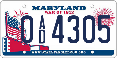 MD license plate 0AD4305