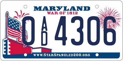 MD license plate 0AD4306