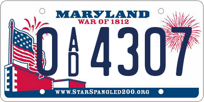 MD license plate 0AD4307