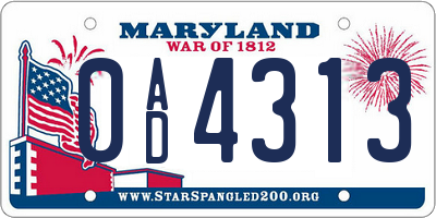MD license plate 0AD4313