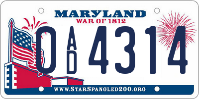 MD license plate 0AD4314