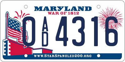 MD license plate 0AD4316