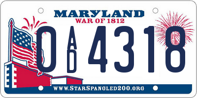 MD license plate 0AD4318