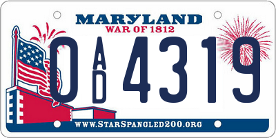 MD license plate 0AD4319