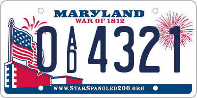 MD license plate 0AD4321