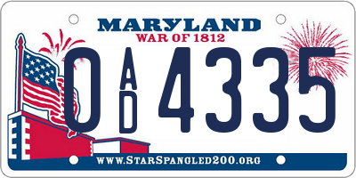 MD license plate 0AD4335